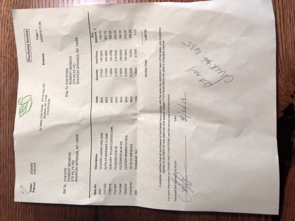 Seed Order Corn, Clover, Chicory, Alfalfa mix, Red Clover